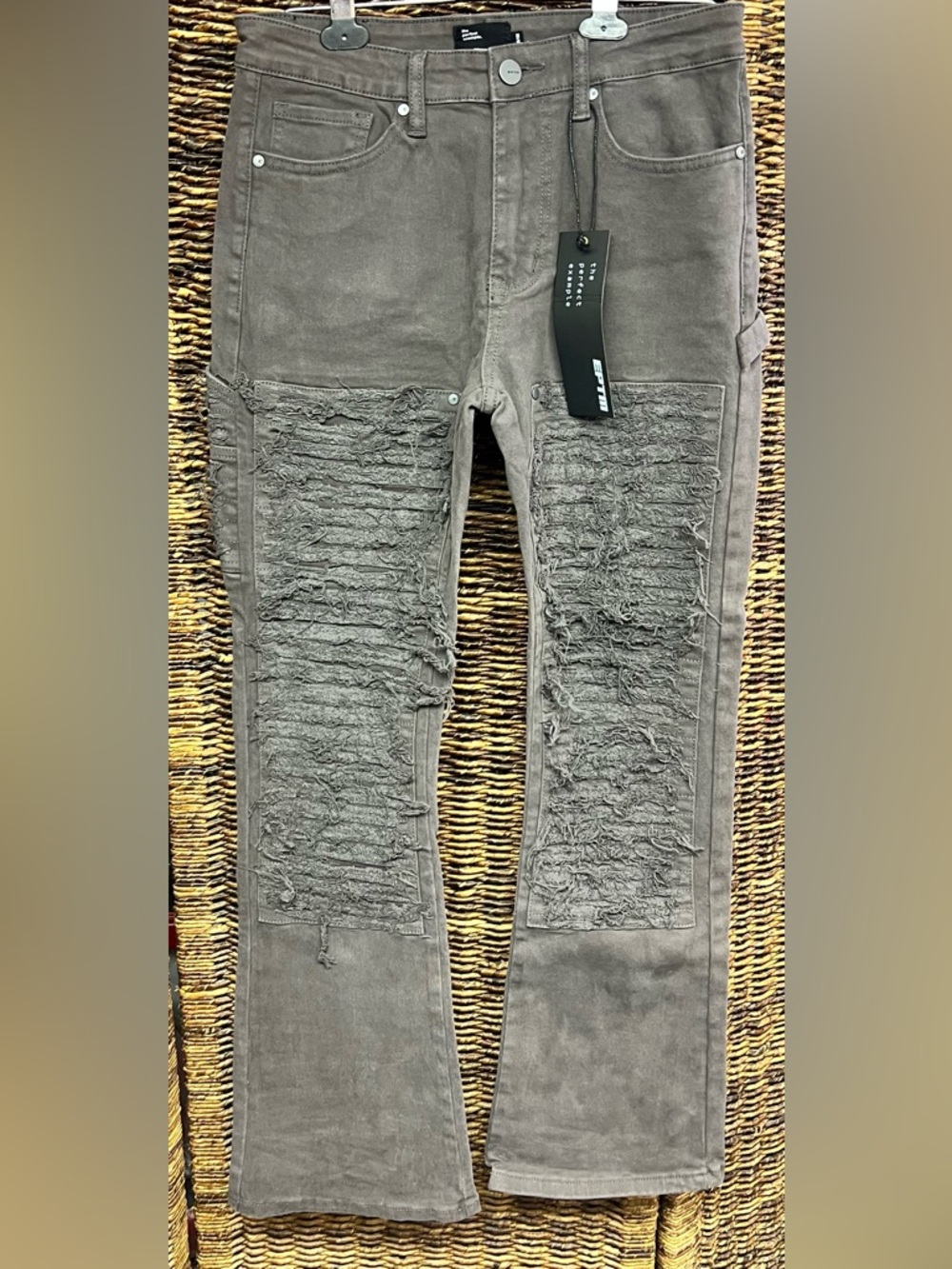 EPTM- Men's Distressed Knee Panel Jeans -‎ Gray, New with Tags, M/32